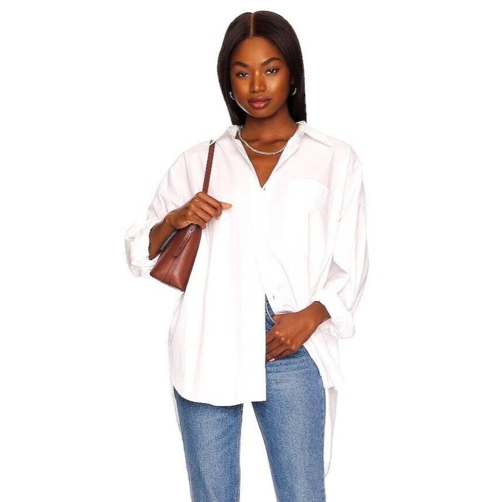 GRLFRND Jamie Oversized Boyfriend Shirt White Hi Low  XXS NWT $208